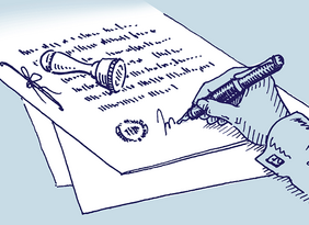 Dokument wird unterschrieben (Grafik)