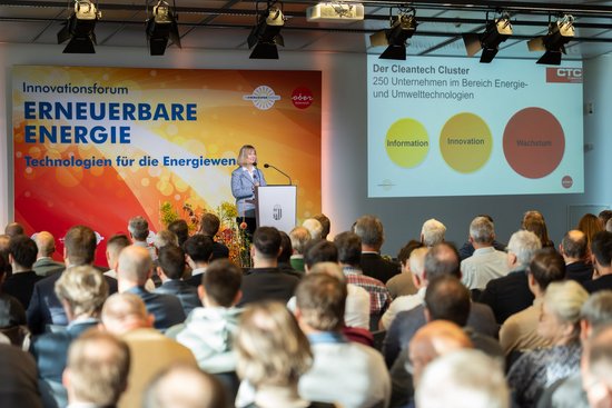 Veranstaltungsraum mit TeilnehmerInnen und Referentin beim Innovationsforum Erneuerbare Energie - Technologien für die Energiewende